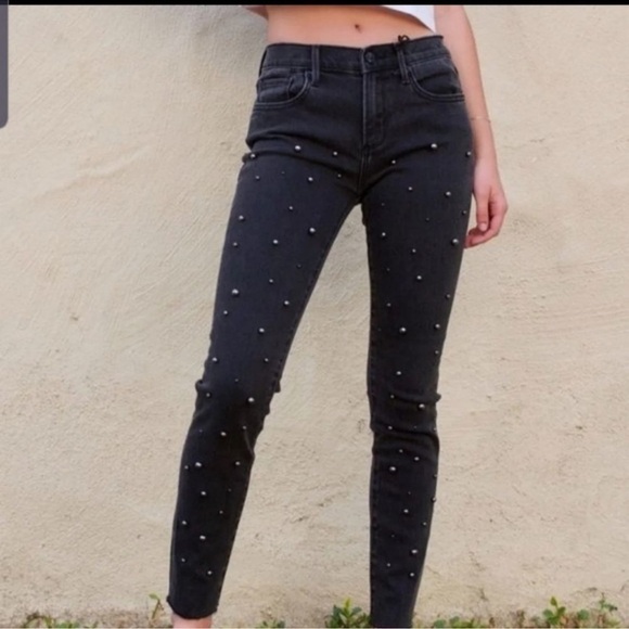 Driftwood Jackie Black Pearl Studded Raw Hem Jeans - Size 29 - Picture 2 of 14